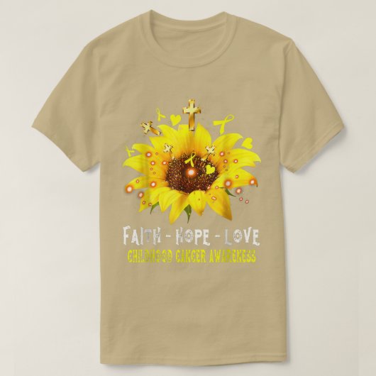 Bewustmaking voor kinderkanker Faith Hope Love Sun T-shirt (Design voorkant)