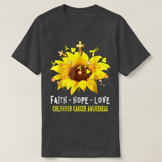 Bewustmaking voor kinderkanker Faith Hope Love Sun T-shirt (Design voorkant)