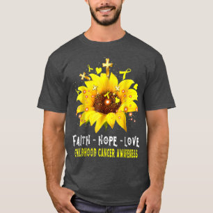 Bewustmaking voor kinderkanker Faith Hope Love Sun T-shirt