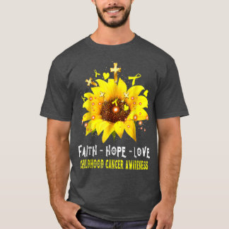 Bewustmaking voor kinderkanker Faith Hope Love Sun T-shirt