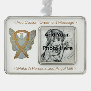 Bewustmaking voor kinderkanker Ribbon Angel-siervo Verzilverd Omlijst Ornament