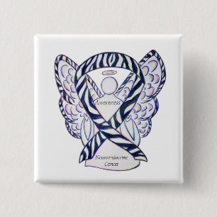 Bewustmaking voor neuroendocriene kanker Ribbon An Vierkante Button 5,1 Cm
