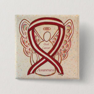 Bewustmaking voor orale kanker Lint Stripes Angel  Vierkante Button 5,1 Cm