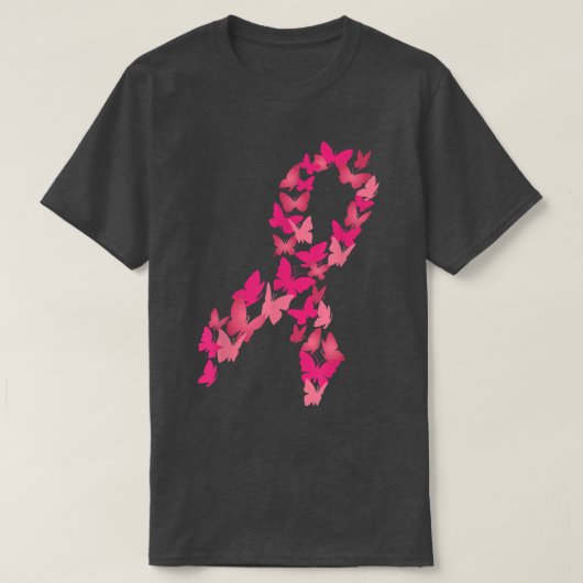 Bewustmaking voor roze koolstofvlinder met ademhal t-shirt (Design voorkant)