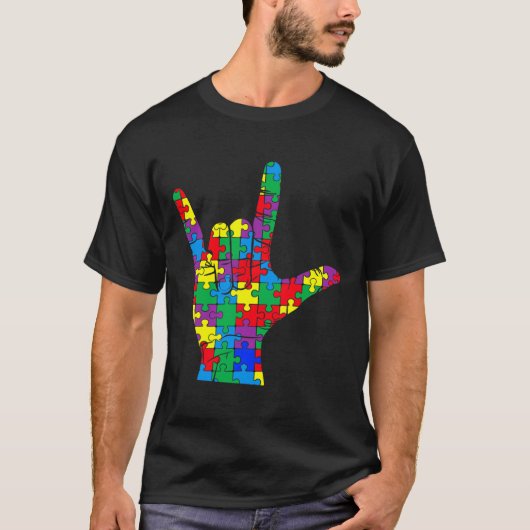 Bewustmakingsdag Autistisch Kind Asl Love Gebarent T-shirt (Voorkant)