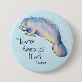 Bewustmakingsmaand, waterverf manatee ronde button 7,6 cm
