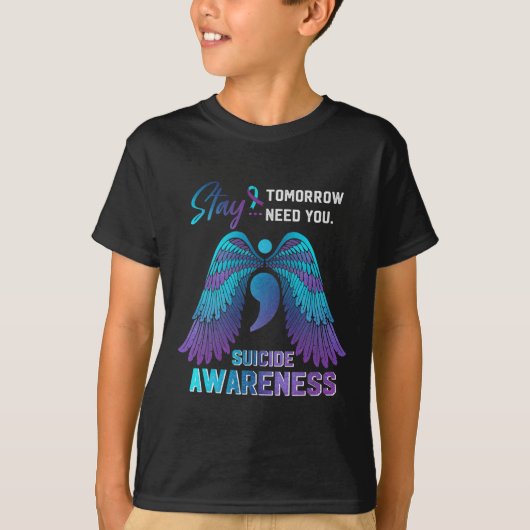 Bewustmakingsvleugels en lintjeszelfmoordpreventie t-shirt (Voorkant)
