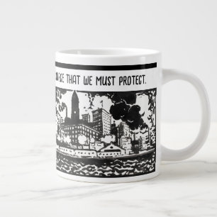Bewustwording van luchtvervuiling: moderne, trendy grote koffiekop
