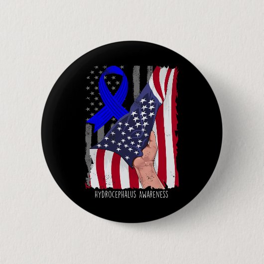 Bewustzijn  Amerikaans Vlag Blauw Lint Ronde Button 5,7 Cm (Voorkant)