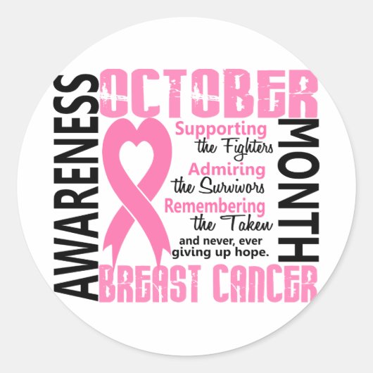 Bewustzijn bij borstkanker Maand Hart 1.5 Ronde Sticker (Voorkant)