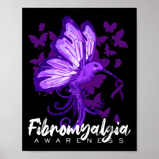 Bewustzijn Hummingbird Holding Paarse Lint Poster (Voorkant)