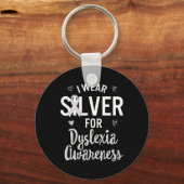 Bewustzijn Ik Draag Silver Ribbon Leren lezen Di Sleutelhanger (Voorkant)