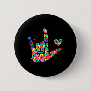 Bewustzijn ook liefde gebarentaal puzzelstukjes ronde button 5,7 cm