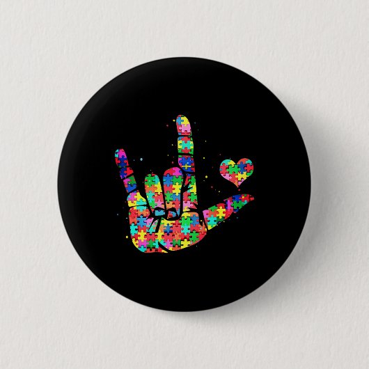 Bewustzijn ook liefde gebarentaal puzzelstukjes ronde button 5,7 cm (Voorkant)