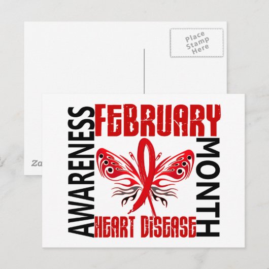 Bewustzijn op het gebied van hartziekten Maand Vli Briefkaart (Voorkant / Achterkant)
