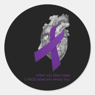 Bewustzijn Paarse lint hart mis je Ronde Sticker