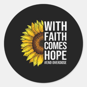 Bewustzijn Zonnebloem met Geloof komt Hoop Ronde Sticker