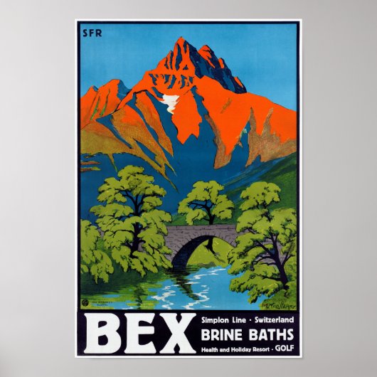 Bex Zwitserland Vintage Travel Poster teruggezet (Voorkant)