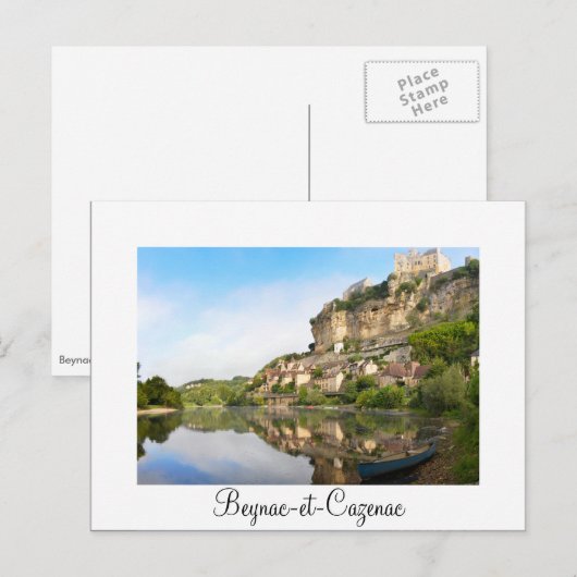 Beynac-et-Cazenac in Dordogne White text briefkaar Briefkaart (Voorkant / Achterkant)
