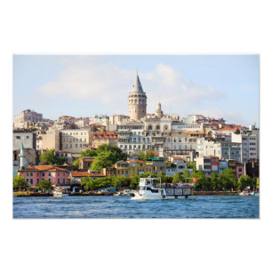 Beyoglu District en Galata Tower in Istanbul Foto Afdruk