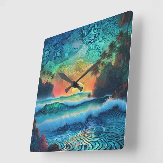 Beyond Blues Zeegezicht Vierkante Klok (Hoek)