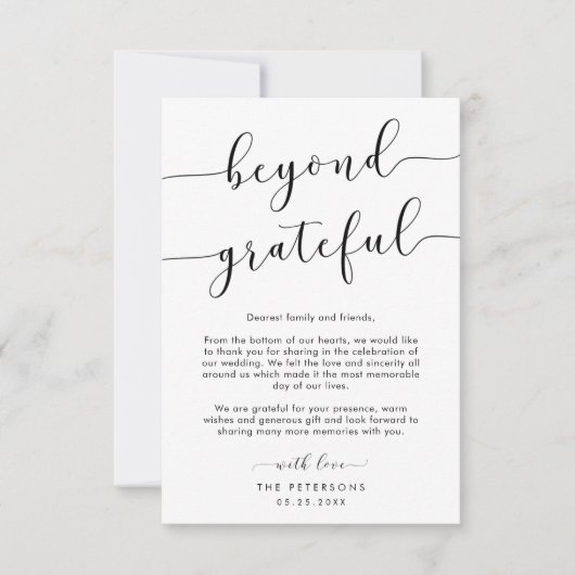 Beyond Grateful Elegant Script Weduwfoto Bedankkaart (Voorkant)