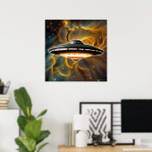 Beyond the Golden Veil: Enigmatic Saucer & ET Crew Poster (Thuiskantoor)