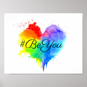 #BeYou Rainbow Splattered Heart Print
