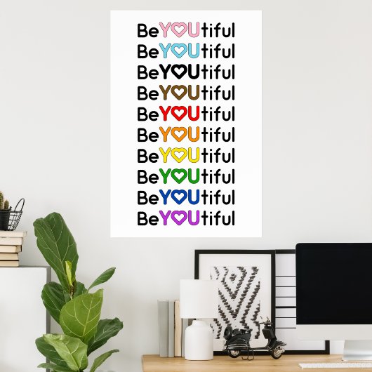 BeYOUtiful Progress Pride Rainbow Flag  Poster (Thuiskantoor)