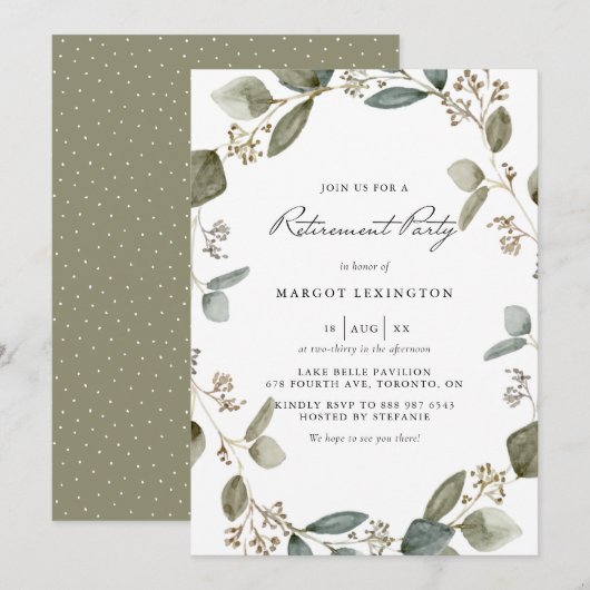 bezaaide eucalyptus krans pensionering partij kaart (Voorkant / Achterkant)