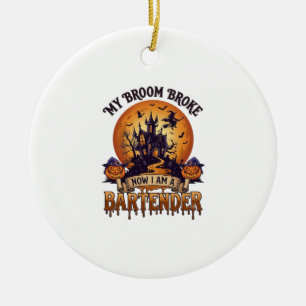 Bezem Bracht Barman Halloween Spokenhuis Heks Keramisch Ornament