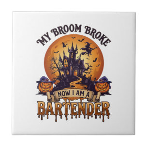 Bezem Bracht Barman Halloween Spokenhuis Heks Tegeltje