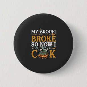 Bezem Bracht Halloween Ketel Schedels Zwarte Kat_1 Ronde Button 5,7 Cm
