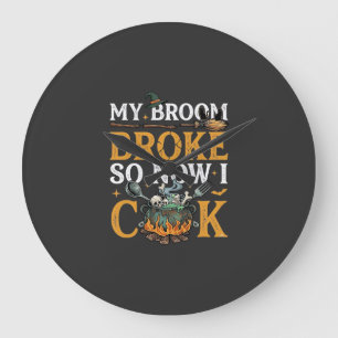 Bezem Brak Halloween Ketel Schedels Zwarte Kat_1 Grote Klok