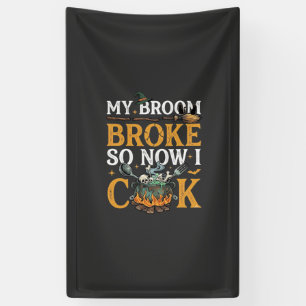 Bezem Brak Halloween Ketel Schedels Zwarte Kat_1 Spandoek