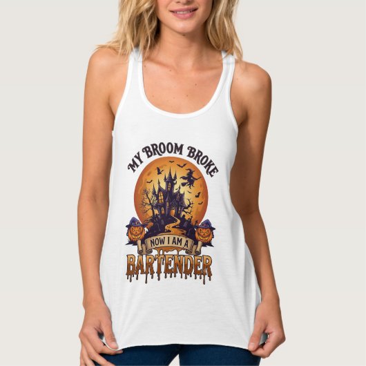 Bezem Braken Bartender Halloween Spoken Huis Heks Tanktop (Voorkant)