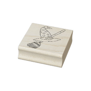 bezem en heks pet illustratie kunststempel rubberstempel