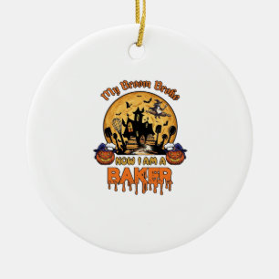 Bezem Gebroken Bakker Halloween Heks Chef Pompoen_ Keramisch Ornament