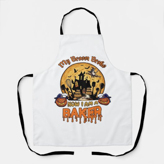 Bezem Gebroken Bakker Halloween Heks Chef Pompoen_ Schort (Voorkant)