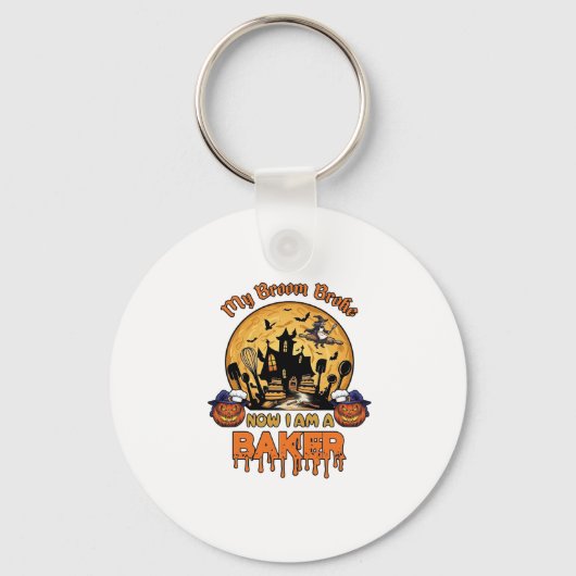 Bezem Gebroken Bakker Halloween Heks Chef Pompoen_ Sleutelhanger (Voorkant)