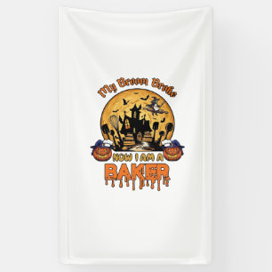 Bezem Gebroken Bakker Halloween Heks Chef Pompoen_ Spandoek
