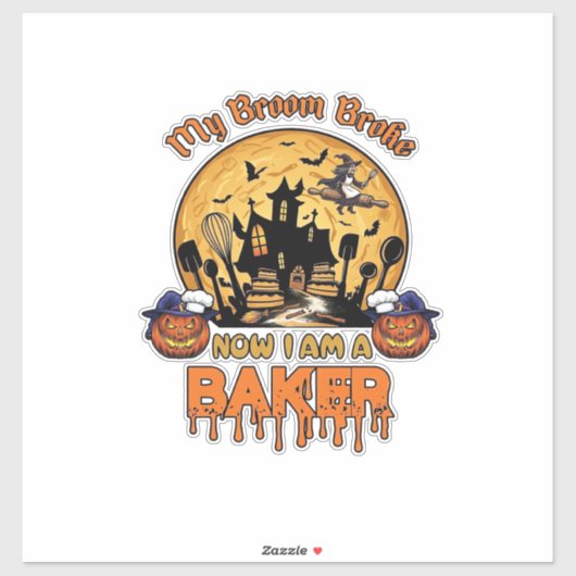 Bezem Gebroken Bakker Halloween Heks Chef Pompoen_ Sticker (Vel)