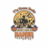 Bezem Gebroken Bakker Halloween Heks Chef Pompoen_ Sticker (Voorkant)