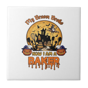 Bezem Gebroken Bakker Halloween Heks Chef Pompoen_ Tegeltje