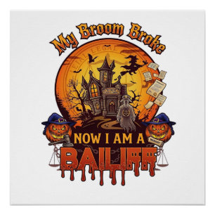 Bezem Gebroken Baljuw Halloween Geest Recht Pompoe Perfect Poster