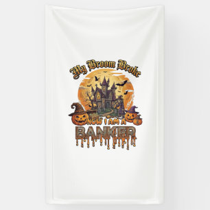 Bezem Gebroken Bankier Halloween Spokenhuis Heks P Spandoek