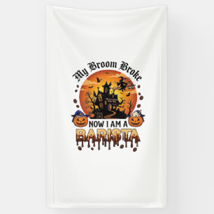 Bezem Gebroken Barista Halloween Heks Koffie Pompo Spandoek