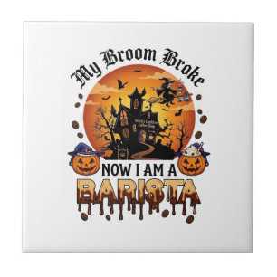 Bezem Gebroken Barista Halloween Heks Koffie Pompo Tegeltje