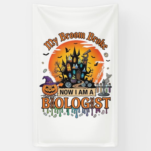 Bezem Gebroken Bioloog Halloween Geheime Kasteel P Spandoek (Verticaal)