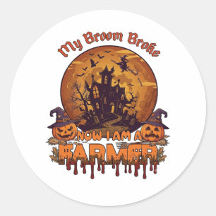 Bezem Gebroken Boer Halloween Heks Spookhuis P Ronde Sticker